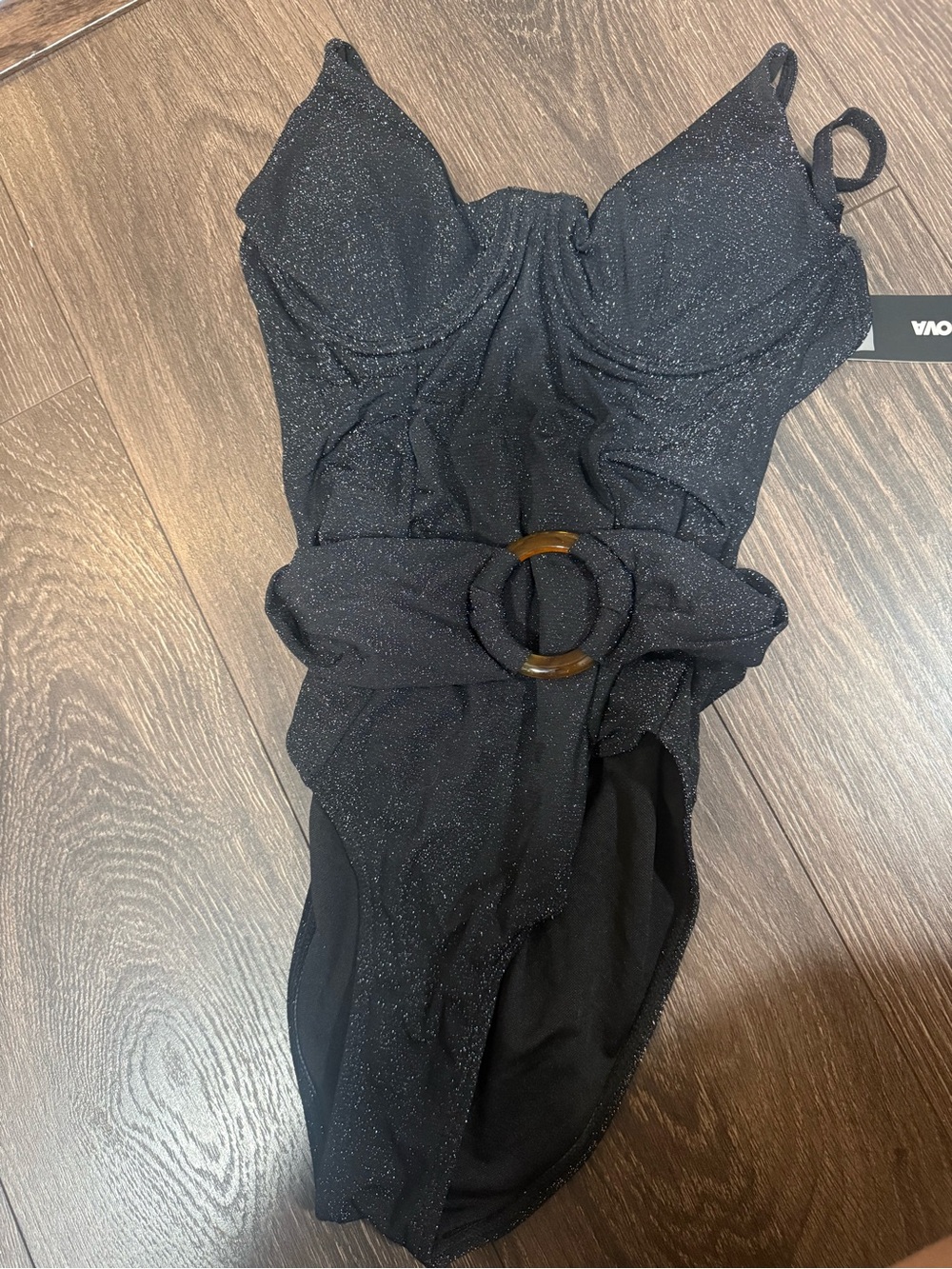 Sparkle Black One-Piece Swimsuit with Belt Detail